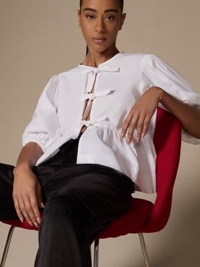 Ganni poplin front tie peplum blouse